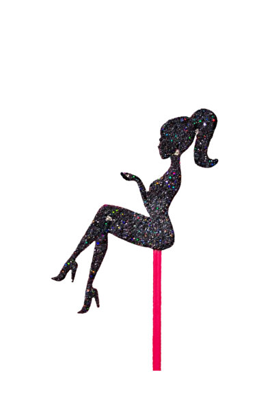 OEM Decoratiune topper tort "SILHOUETTE LADY", roz zmeuriu cu sclipici negru ...