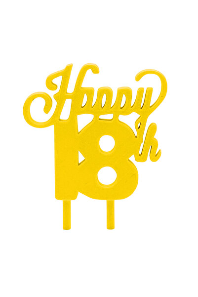 OEM Decoratiune topper tort "HAPPY 18", galben 10 x 7.5 cm