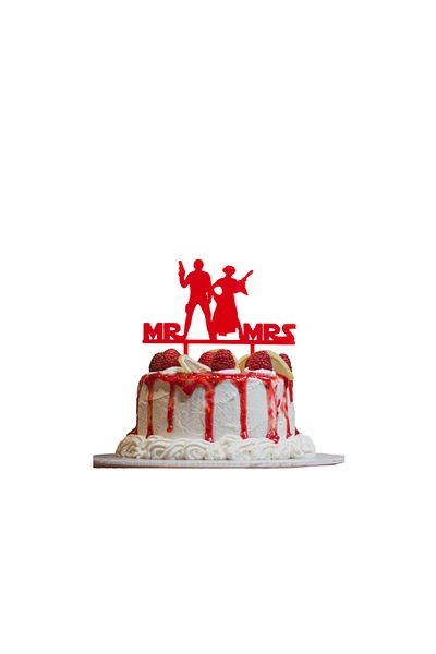 OEM Cake topper decoration, "MR AND MRS" galactic love model STAR WARS, 16 x 19.5 cm red