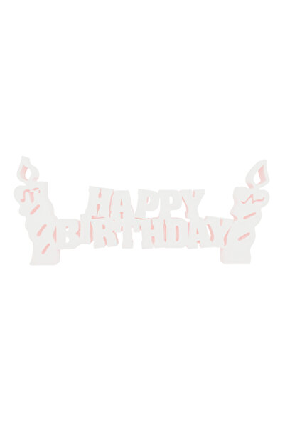 OEM Decoratiune topper tort "Happy birthday", Alb ivory 15 x 6 cm