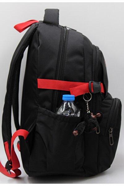 Bevitton Bvt-34500 Su Itici Kumaş Okul Çantası Siyah-kırmızı Okul Sırt Çantası