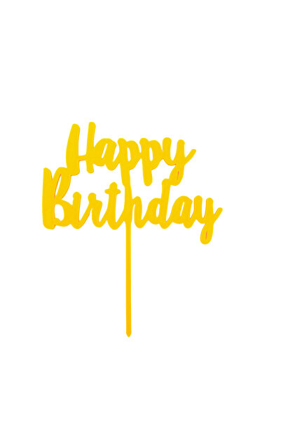 OEM Decoratiune topper tort "HAPPY BIRTHDAY", galben 15.5 x 13 cm