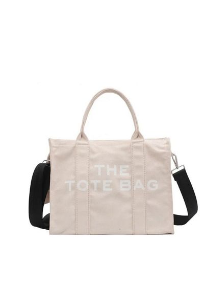 OEM Geanta femei din panza, shopper, large, cu imprimeu logo The Tote Bag, bej