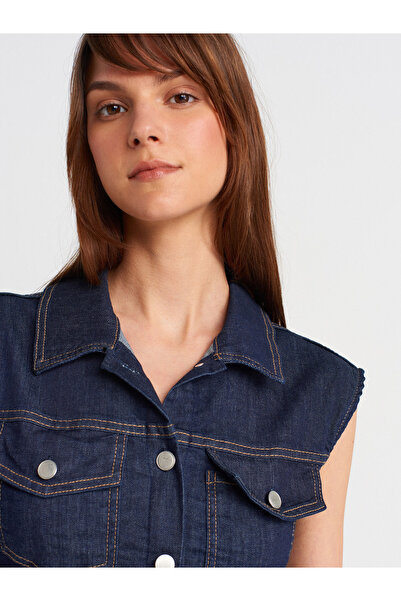 Dilvin 90557 Μίνι τζιν φόρεμα με μαζεμένα πλαϊνά-ναυτικό