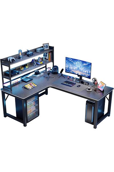 VINNYSEN L-Shaped Desk Computer Corner Desk with Shelf, L Shaped Home Office Table, Large Gaming Table