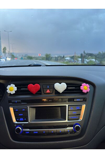 3DreaMaker 1 Adet Renkli Çiçek ve 1 Adet Kalp Papatya Çiçeği Araba Klima Süsü Torpido Araç Aksesuar Iç Süsler