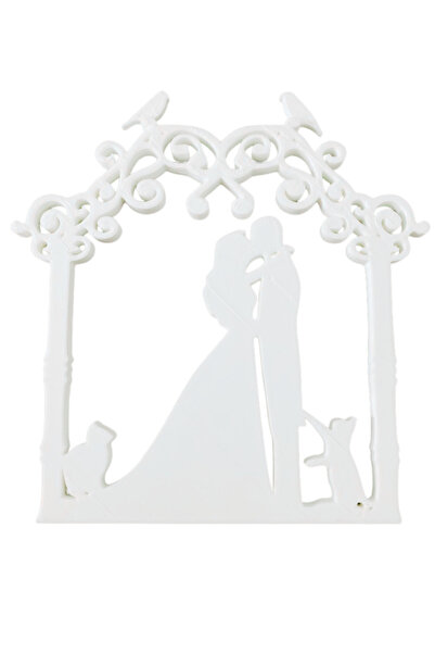 OEM Διακόσμηση τούρτας, "ΝΥΦΗ ΚΑΙ ΓΑΜΠΡΟΣ" cat lovers, 15,5 x 15 εκ. λευκό ιβ...