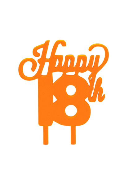 OEM Decoratiune topper tort "HAPPY 18", portocaliu 10 x 7.5 cm