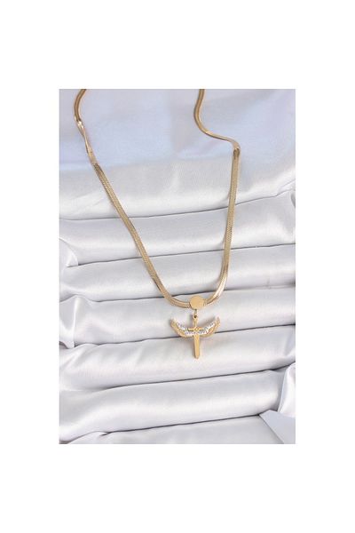 Skygo 316L Steel Gold Color Italian Chain Zircon Stone Detailed Mikail Model Women's Necklace - Tj-Bko10123