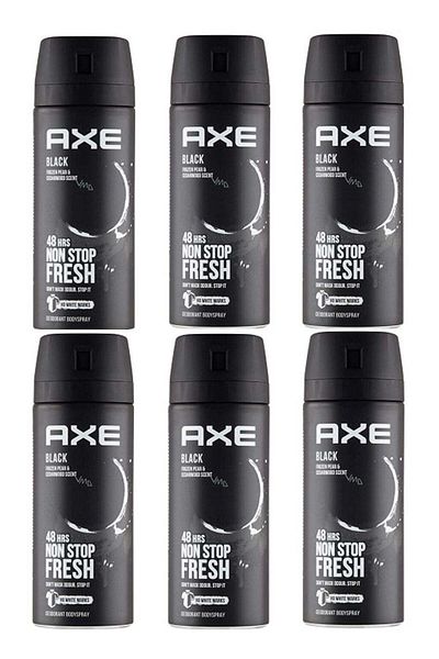 Axe Non Stop Fresh Black Body Spray Deodorant 150ml (Pack of 6)