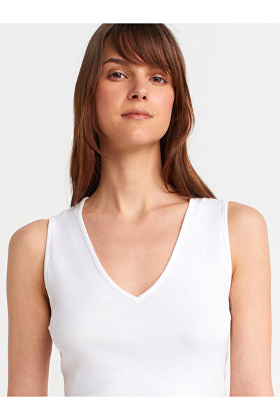 Dilvin 21080 V-Neck Sleeveless Ball-White