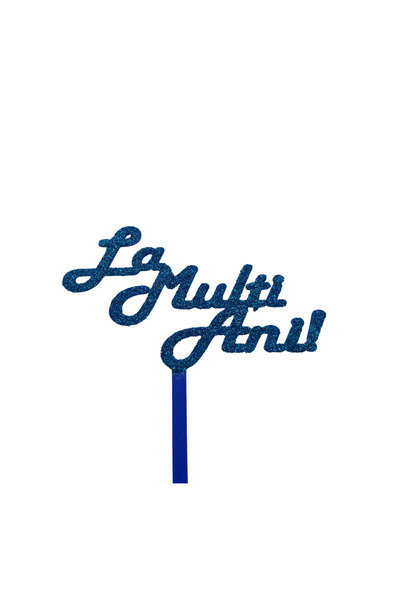 OEM Decoratiune topper tort "La multi ani", albastru cu sclipici, 16 cm