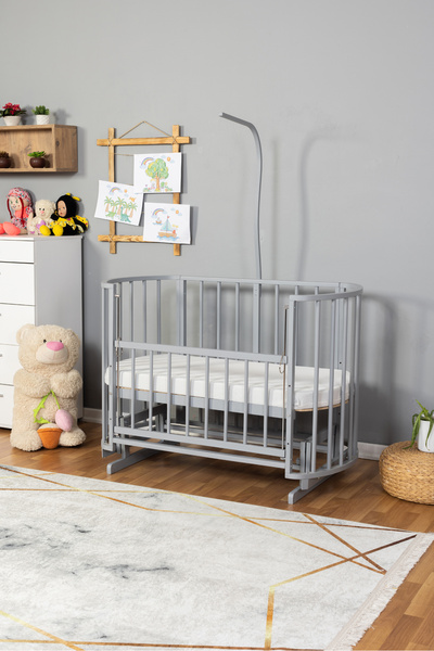 Carino Wins Ahşap Beşik Anne Yanı Yeni Doğan Papatya GRİ Bebek Beşiği TEK YATAK