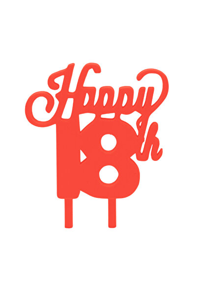 OEM Decoratiune topper tort "HAPPY 18", rosu 10 x 7.5 cm