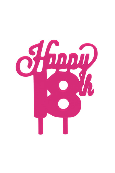 OEM Decoratiune topper tort "HAPPY 18", roz zmeuriu 10 x 7.5 cm