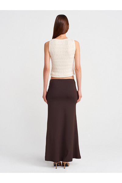 Dilvin 80362 High Waist Long Skirt-Dark Brown