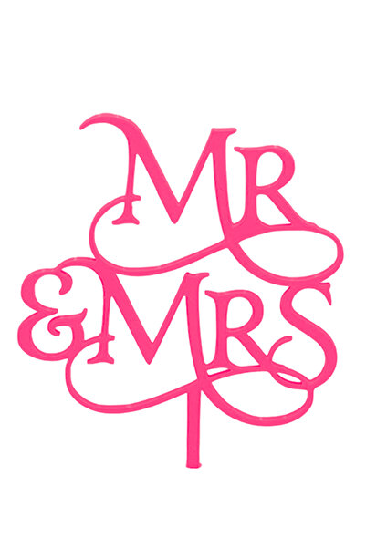 OEM Decoratiune topper tort nunta, Mr and Mrs, roz zmeuriu 17 x 13.5 cm