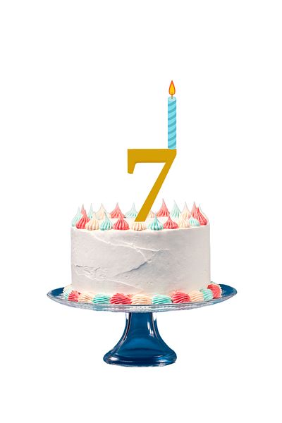 OEM Candle holder cake topper, "7", birthday, 100 X 68 mm gold