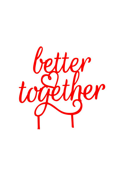 OEM Decoratiune tort, "BETTER TOGETHER", topper nunta 14,1 x 14 cm rosu
