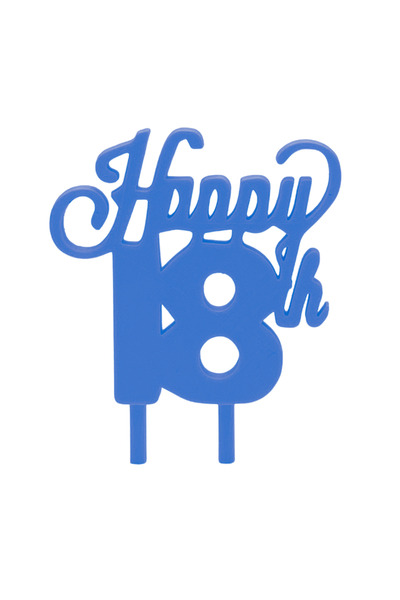 OEM Decoratiune topper tort "HAPPY 18", albastru 10 x 7.5 cm