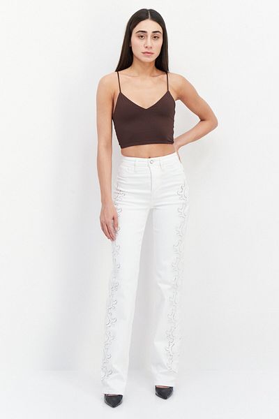 Guess Women Straight Fit Textured Denim Jeans, White
