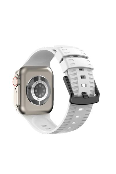 REDz Accessories Curea sport, compatibilă cu Apple Watch, model gravat, silicon, albă - 44/45/46/49 mm
