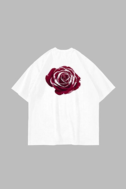 Tarzsokak Alertă Rose Printed Oversize Unisex Alb