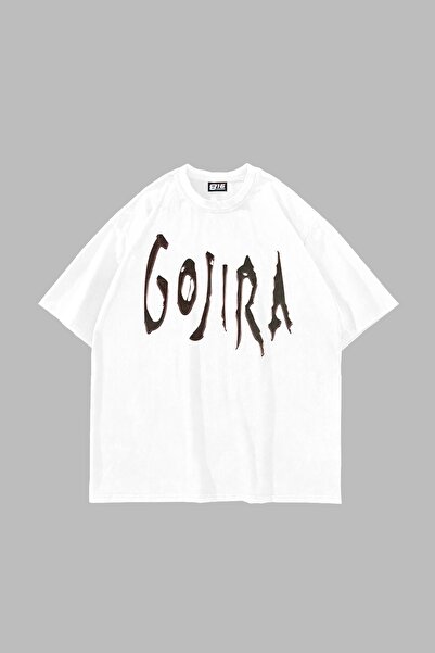 Tarzsokak Gojira Printed Oversize Unisex Alb