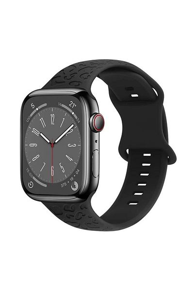 REDz Accessories Curea din silicon cu imprimeu animal 3D pentru Apple Watch, reglabilă, gravată, neagră - 38/40/41 mm