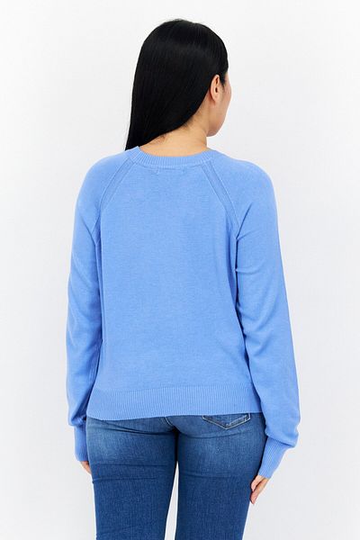French Connection Women Round Neck Long Sleeves Plain Sweater, Light Blue