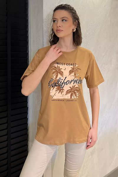 GÜLSELİ Γυναικείο μπλουζάκι με στάμπα California Stoned Crew Neck