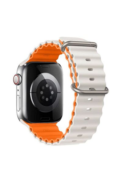 REDz Accessories Sport Band For Apple Watch, Ventilated, Waves Pattern, Starlight/orange - 38/40/41 Mm