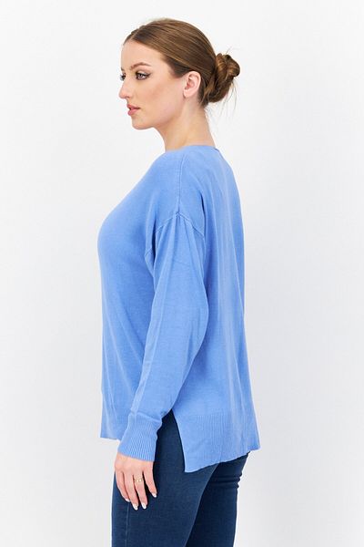 French Connection Women V Neck Long Sleeve Plain Sweater, Blue