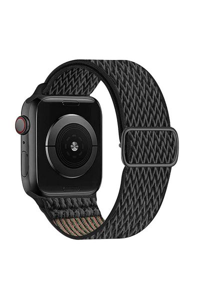 REDz Accessories Curea elastică din nailon, compatibilă cu Apple Watch, reglabilă, neagră oficială - 44/45/46/49 mm