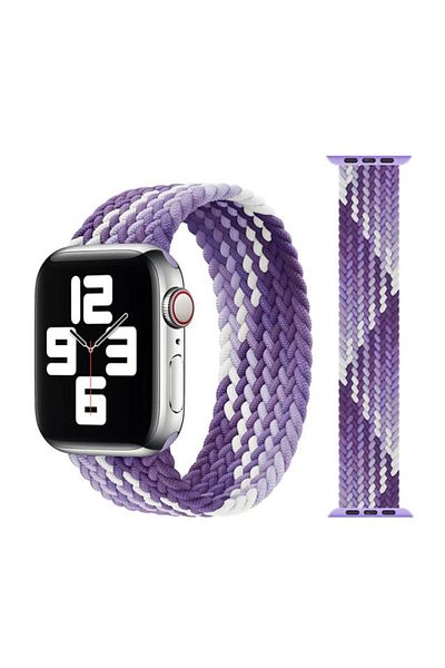 REDz Accessories Curea Solo Loop, compatibilă cu Apple Watch, elastică, violet/alb - 44/45/46/49 mm, medie