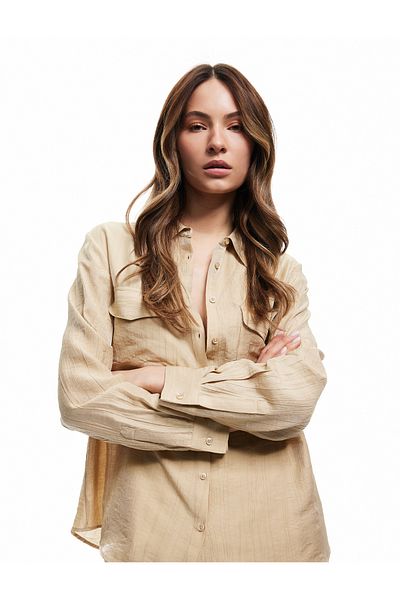 Koton Viscose Fabric Covered Pocket Detailed Long Sleeve Shirt