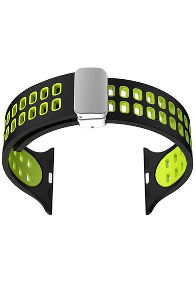 REDz Accessories Curea magnetică perforată pentru Apple Watch, reglabilă, silicon, negru-verde - 44/45/46/49 mm