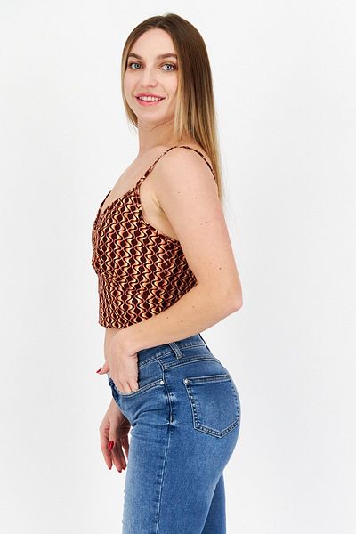 RVCA Women V-neck Abstract Tank Top, Brown Combo