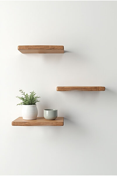 The N Wood 3 قطع من رف الحائط الخشبي الطبيعي البسيط مع حامل رف مخفي 30x14