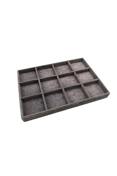 MeGass Dekor Domestic Production Linen Fabric Smoke Color 34 Cm / 24 Cm 12 Compartment Drawer Inside Jewelry Stand