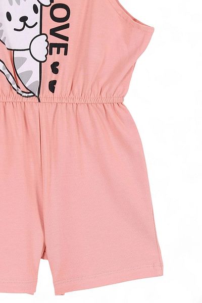 voyyo kids baby Girl's Summer Love Cat Printed Jumpsuit with Salopet Shorts 1-2-3-4 Years