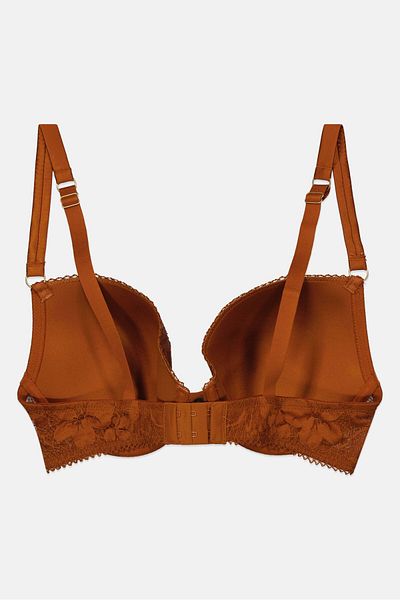 Etam Women Padded Lace Bra, Brown