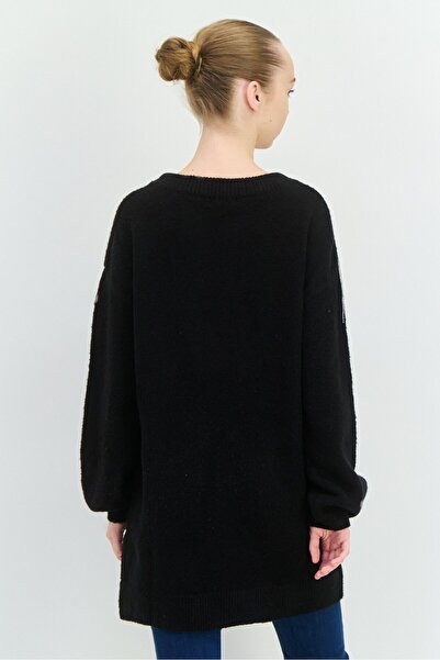 Aqua Women Embellished Long Sleeve Sweater, Black