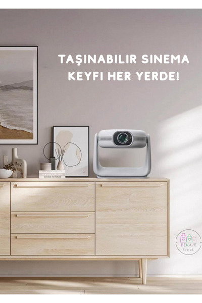 BEKAZE Taşınabilir 4K Sinema Projektörü | Şarjlı, Bluetooth, Android, Akıllı Hoparlörlü, Işıklı