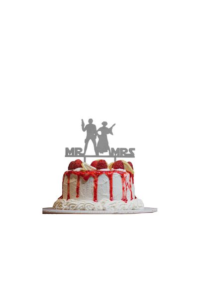 OEM Cake topper decoration, "MR AND MRS" galactic love STAR WARS model, 16 x 19.5 cm silver