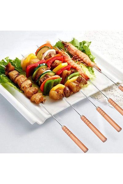 HF 4-piece stainless steel barbecue skewers with wooden handle, 60 cm