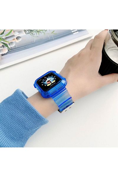 REDz Accessories Curea 2 în 1 cu husă, pentru Apple Watch, rezistentă la șocuri, silicon, albastră - ceas 42/44/45 mm