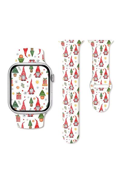 REDz Accessories Curea sport cu gnomi și copaci, pentru Apple Watch, design de Crăciun, silicon, albă - 38/40/41 mm