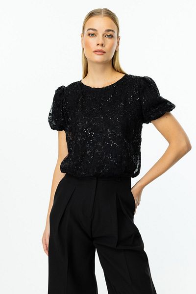 ON Floral Balloon Sleeve Blouse Black-54361