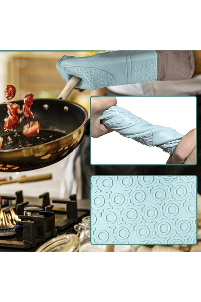 PUFO Cuisine silicone oven mitt for grill or oven, lined, 35 cm, green